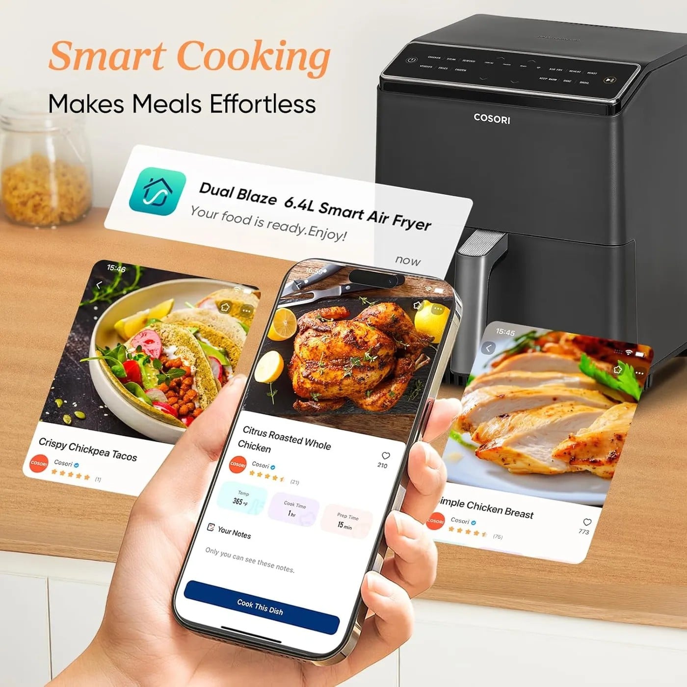 หม้อทอดไร้น้ำมัน อบลมร้อน COSORI DUAL BLAZE 360 THERMOIQ™ SMART AIR FRYER 6.4 ควอร์ต สีดำ_4
